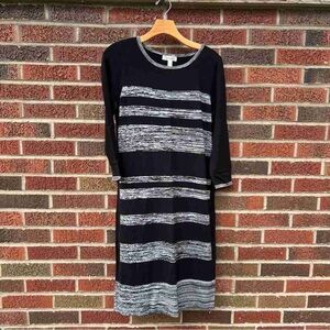 Black & White Striped Knit Midi Dress - Women's